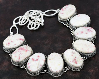 Collar vintage de cinabrio: hecho a mano en plata de ley 925, cadena ajustable.