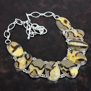 Handmade Septarian Necklace: 925 Sterling Silver Adjustable Chain