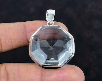 Handgemachter Achteck Weißer Topas Anhänger: 925 Sterling Silber Schmuck