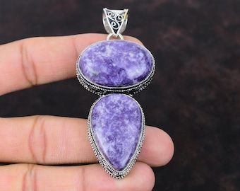 Handmade Lepidolite 925 Sterling Silver Pendant: Vintage Style