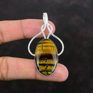 Handmade Oval Tiger&#39;s Eye Pendant: 925 Sterling Silver Gemstone Jewelry