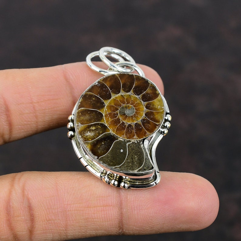 Ammonite Fossil Pendant Real Gemstone Pendant 925 Sterling Silver Pendant Ammonite Fossil Silver Jewelry Handmade Pendant Gift For Friend image 2