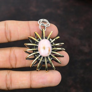 Pink Opal Pendant: Handmade 925 Sterling Silver 18K Gold Plated Cage Jewelry