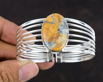 Brazalete de jaspe maligan hecho a mano: brazalete ajustable de plata de ley