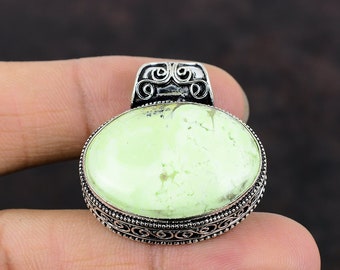 Ciondolo in argento sterling 925 con crisoprasio al limone - Gioielli etnici fatti a mano