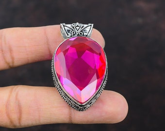 Faceted Pink Fire Topaz Pendant Gemstone Jewelry Handmade Pendant 925 Sterling Silver Pendant Vintage Pendant Gift For Mom Brand New Jewelry