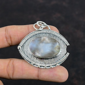 Handmade Sterling Silver Mother of Pearl Pendant: Antique Style Jewelry