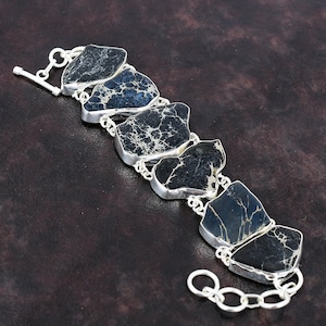 Black Sea Sediment Jasper Bracelet Handmade Bracelet 925 Sterling Silver Bracelet Adjustable Chain Bracelet Gemstone Jewelry Gift For Mother