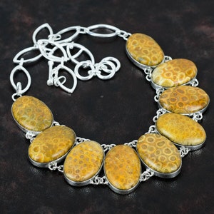 Fossil Coral 925 Sterling Silver Necklace - Handmade Gemstone Jewelry