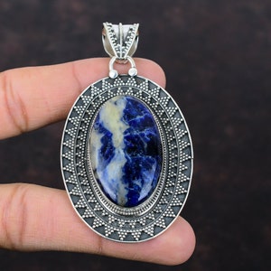 Sodalite Pendant 925 Sterling Silver Pendant Handmade Jewelry Gemstone Pendant Natural Sodalite Jewelry Vintage Pendant Women's Special Gift