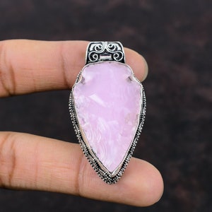 Pink Chalcedony Rough Pendant Gemstone Jewelry Handmade Vintage Pendant 925 Sterling Silver Pendant Knife Shell Shape Pendant Gift For Mom