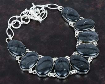 Handmade Picasso Jasper Necklace: Sterling Silver Adjustable Chain