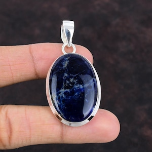 Handmade Oval Sodalite Pendant: 925 Sterling Silver Gemstone Jewelry