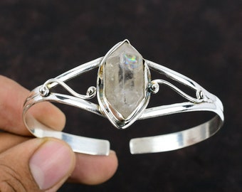 Bracciale rigido Herkimer con diamanti, realizzato a mano: bracciale regolabile in argento sterling 925.