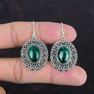 Handmade Sterling Silver Malachite Earrings: Vintage Style Jewelry