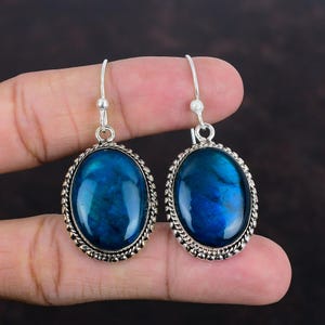 Neon Flash Labradorite Earrings: Handmade 925 Sterling Silver Vintage Style