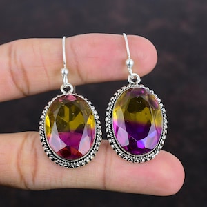 Faceted Ametrine Earrings: Handmade 925 Sterling Silver Vintage Jewelry