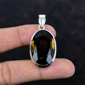 Faceted Smoky Quartz Pendant: Handmade 925 Sterling Silver Jewelry