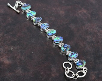 Abalone Shell Bracelet: Handmade 925 Sterling Silver Adjustable Jewelry