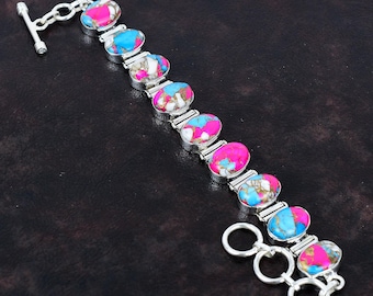 Cotton Candy Turquoise Bracelet: 925 Sterling Silver Adjustable Chain