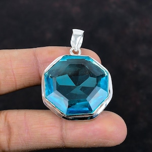 Faceted swiss blue topaz pendant 925 sterling silver pendant handmade pendant swiss blue topaz gemstone jewelry gifts for mom unique pendant
