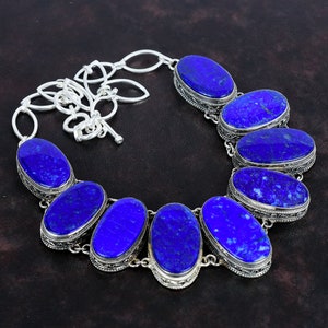 Handmade Lapis Lazuli Necklace: Vintage 925 Sterling Silver Boho Jewelry