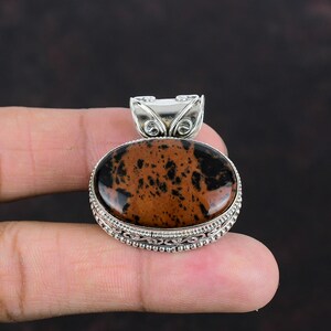 Handmade Mahogany Obsidian Pendant: Vintage 925 Sterling Silver Jewelry
