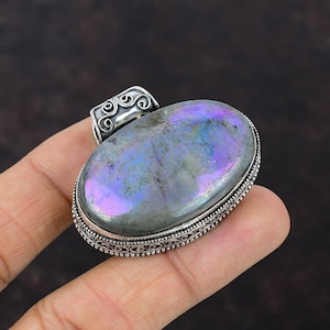 Mystic Fire Labradorite Pendant: Vintage 925 Sterling Silver Handmade Jewelry