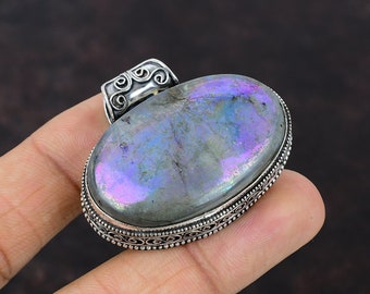 Ciondolo in labradorite Mystic Fire: gioielli vintage fatti a mano in argento sterling 925
