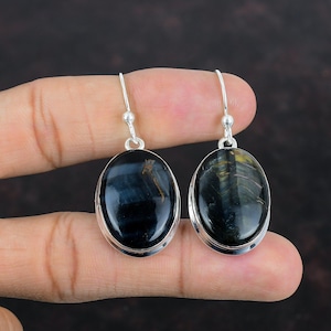 Pietersite Gemstone Earrings: Handmade 925 Sterling Silver, Unique Jewelry