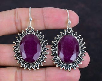 Boucles d'oreilles rubis du Cachemire à facettes : bijoux de créateur faits main en argent sterling 925