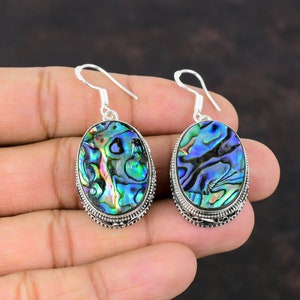 Luckyshine Natural Abalone Shell Dangle Earrings – Handmade, Silver Plated Copper, Hook Closure