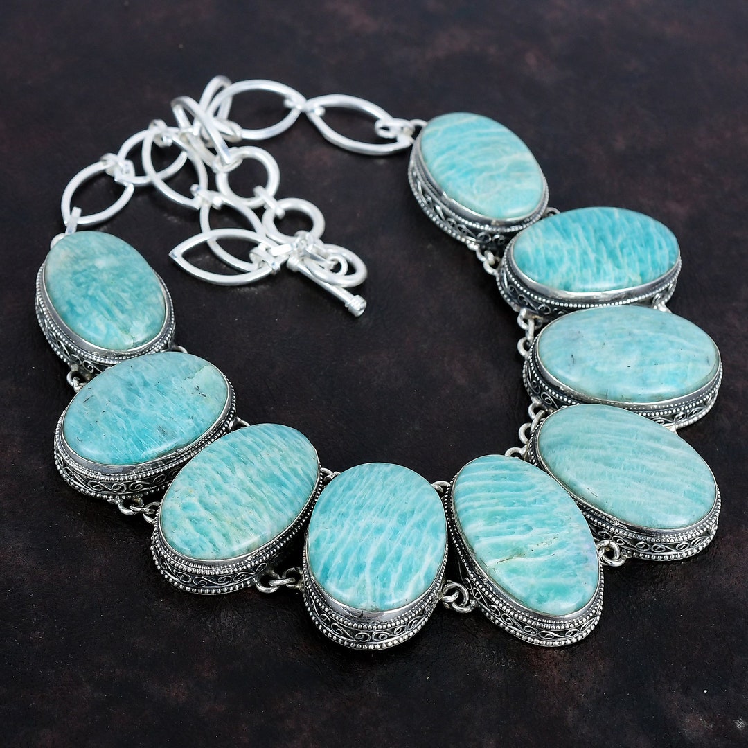 Amazonite Necklace Gemstone Jewelry Vintage Necklace 925 Sterling ...