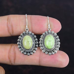 Lemon Chrysoprase Earrings: Vintage Sterling Silver Dangle Jewelry