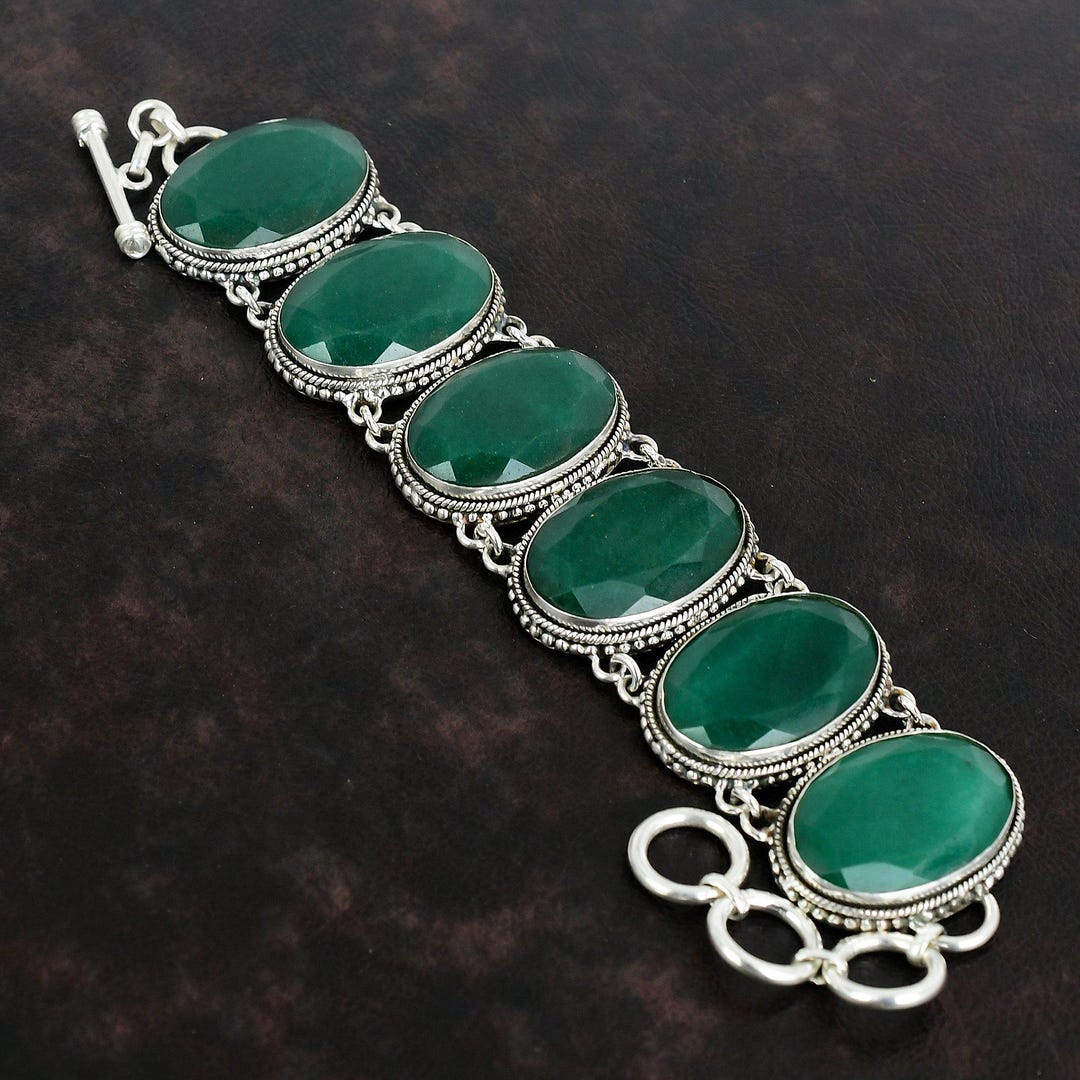 Faceted Zambian Emerald Bracelet: Vintage 925 Sterling Silver ...
