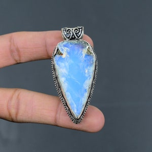 Milky Opal Rough Pendant 925 Sterling Silver Pendant Knife Shell Shape Pendant Handmade Gemstone Jewelry Vintage Pendant Gift For Engagement