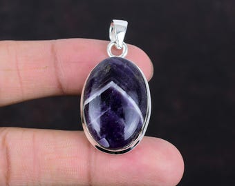 Chevron Amethyst 925 Sterling Silver Pendant - Handmade Gemstone Jewelry