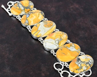 Handgefertigtes Maligano Jaspis Armband: Verstellbare Kette aus 925 Sterlingsilber