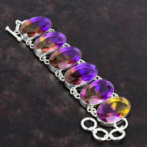 Handmade Faceted Ametrine Bracelet: 925 Sterling Silver Adjustable Chain
