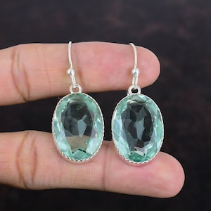 Handmade Faceted Apatite Earrings: 925 Sterling Silver Jewelry