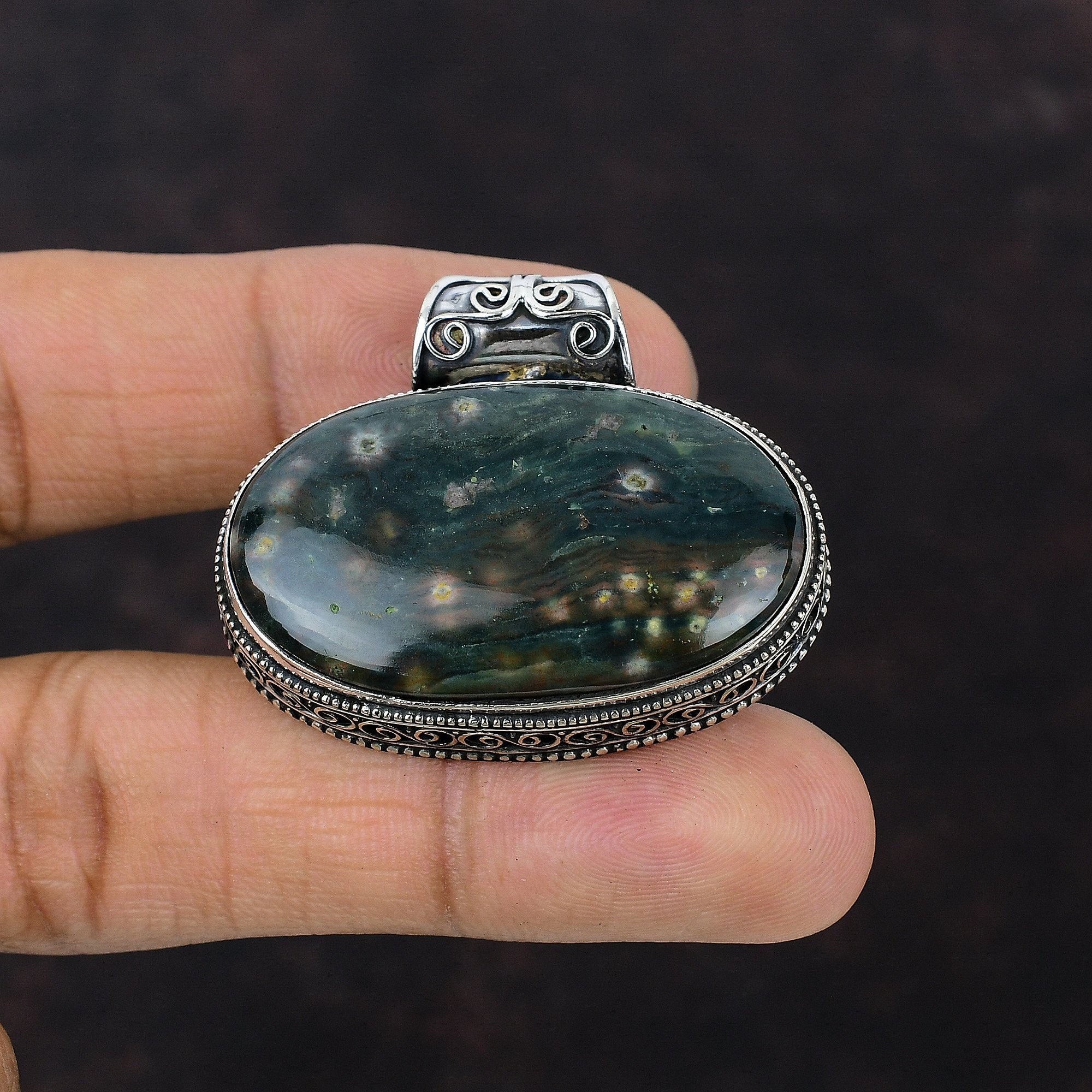 オーシャンジャスパー 925スターリングシルバーペンダント