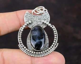 Handmade Dendritic Agate 925 Sterling Silver Pendant