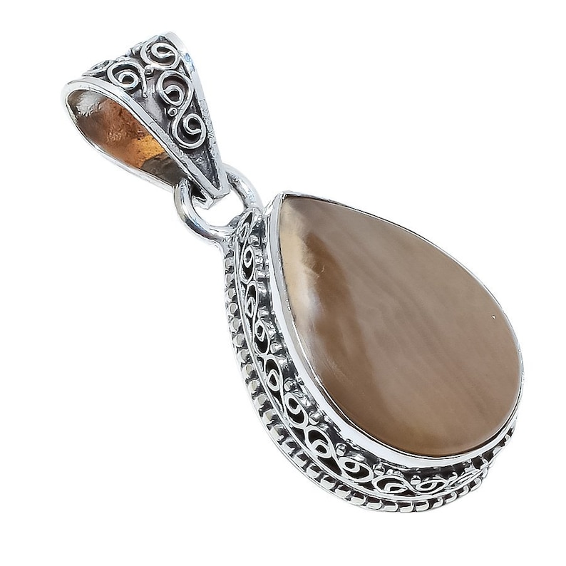Mexican Wood Opal Gemstone Vintage 925 Sterling Silver Pendant 1.77 oneplusjewelry