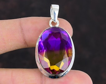 Faceted Ametrine Gemstone Pendant: Handmade Sterling Silver Jewelry