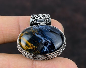 Handmade Pietersite Pendant: Oval Gemstone, 925 Sterling Silver