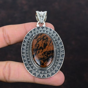Handmade Mahogany Obsidian Pendant: Vintage Sterling Silver Jewelry