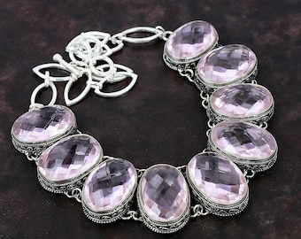 Facettierte Pink Kunzit Kette: Handgefertigte 925 Sterling Silber, verstellbare Kette