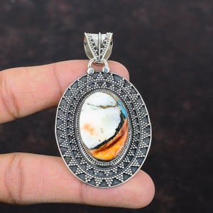 Handmade Spiny Oyster Copper Turquoise 925 Sterling Silver Pendant