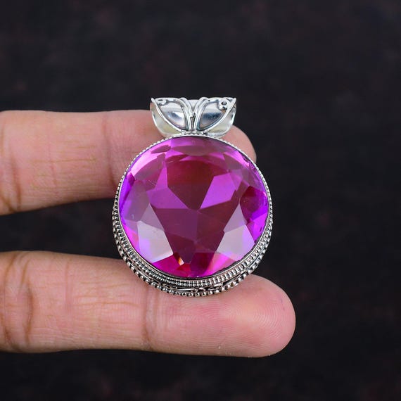 ファセット加工のピンクトルマリンペンダント：ハンドメイド925