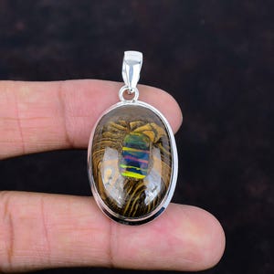 Colgante de ópalo etíope en forma de roca, hecho a mano, con piedras preciosas, en plata de ley 925, joyería llamativa, regalo de boda, colgante elegante.